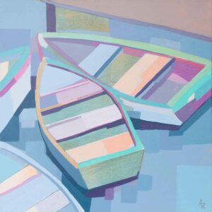 Alma Ramirez Boats by the Dock acrylic on canvas, 20 x 20 x 1.50 in
