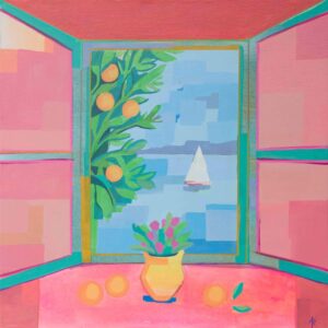 Alma Ramirez Hello Again acrylic on canvas, 20 x 20 x 1.50 in
